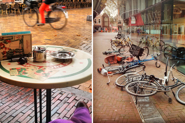 Cafe and bikes in Delft || « Vine and the Olive »