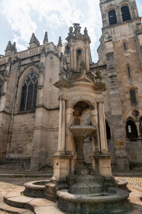 Fountain outside the cathedral of upper Autun, France