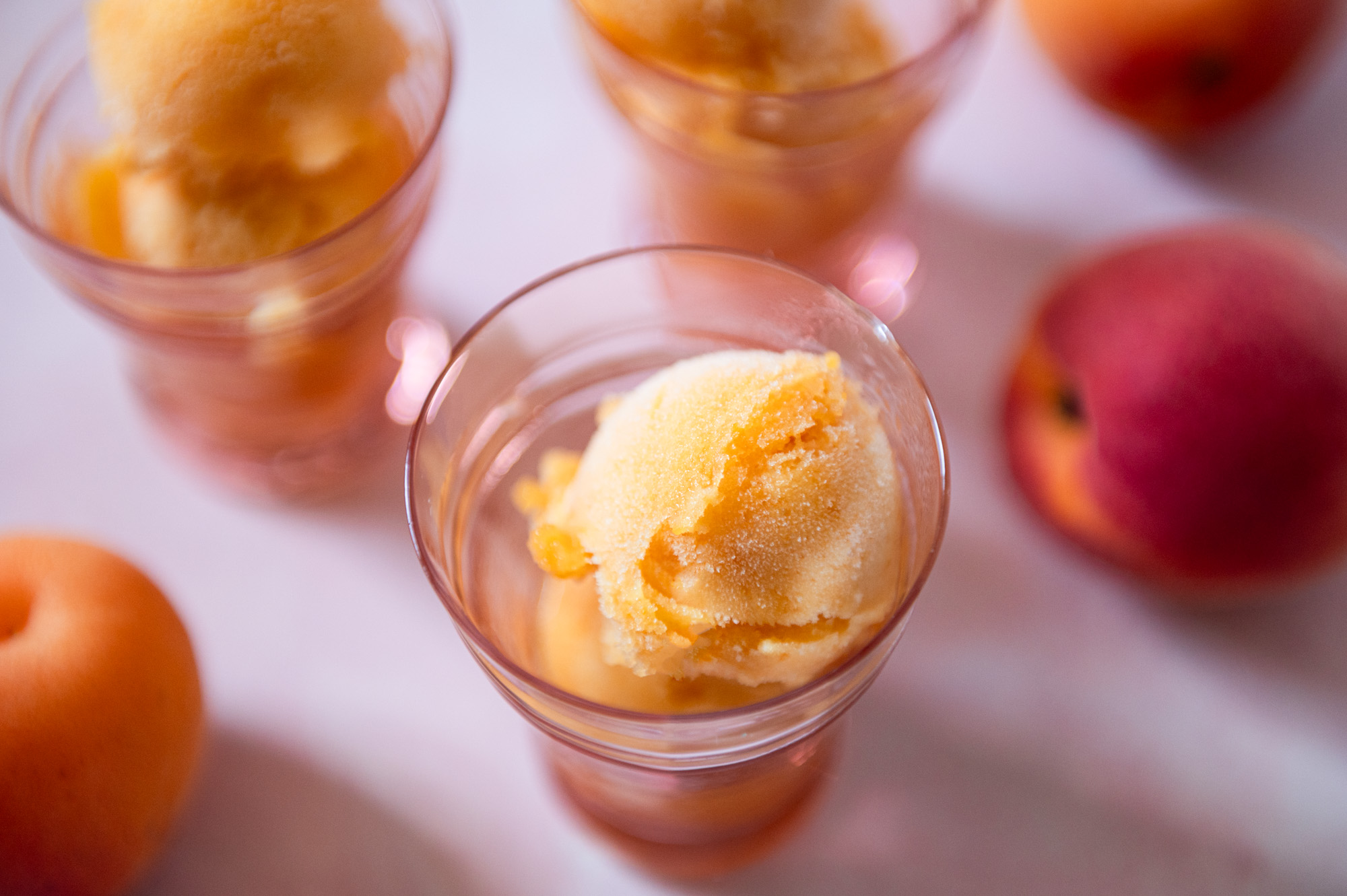 Apricot Peach Sorbet in vintage french pink glasses