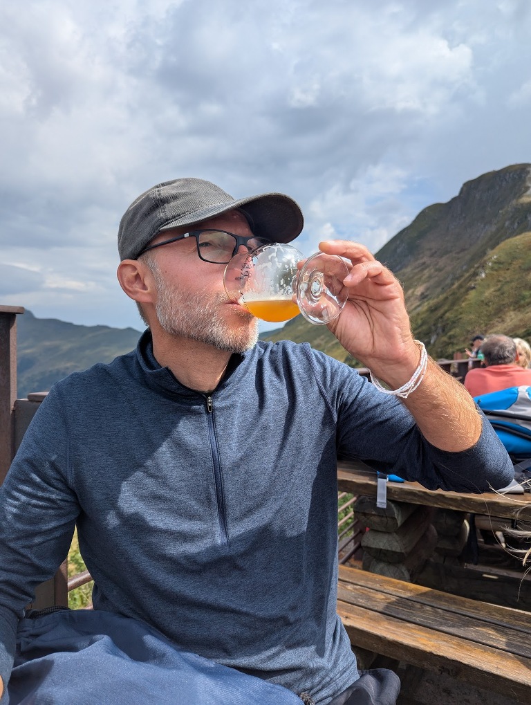 Beer after hiking the Puy Mary volcano peak