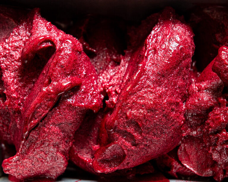 Rich swirls of Black Current Sorbet fresh from the ice cream maker