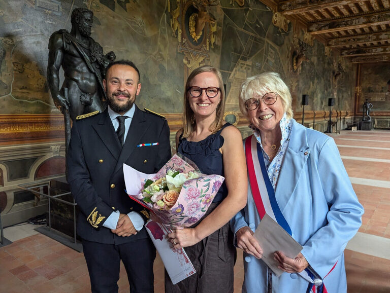 at my French naturalisation ceremony with the préfet and the adjoint du maire at the Chateau de Fontainebleau