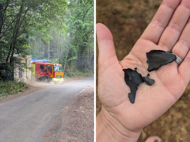 Finding larges pieces of ash in the garden and the fire trucks camping out at various residents to keep fires from re-igniting 